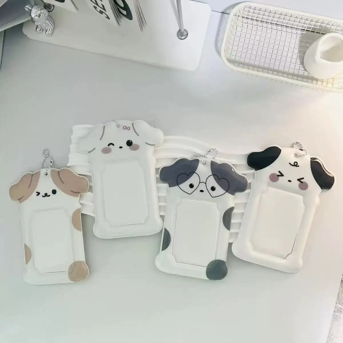 1-2pcs Ins Style Kpop Idol Cartoon Puppy Photocard Holder with Keychains Cute Dog 3inch Cards Protect Sleeves for Students