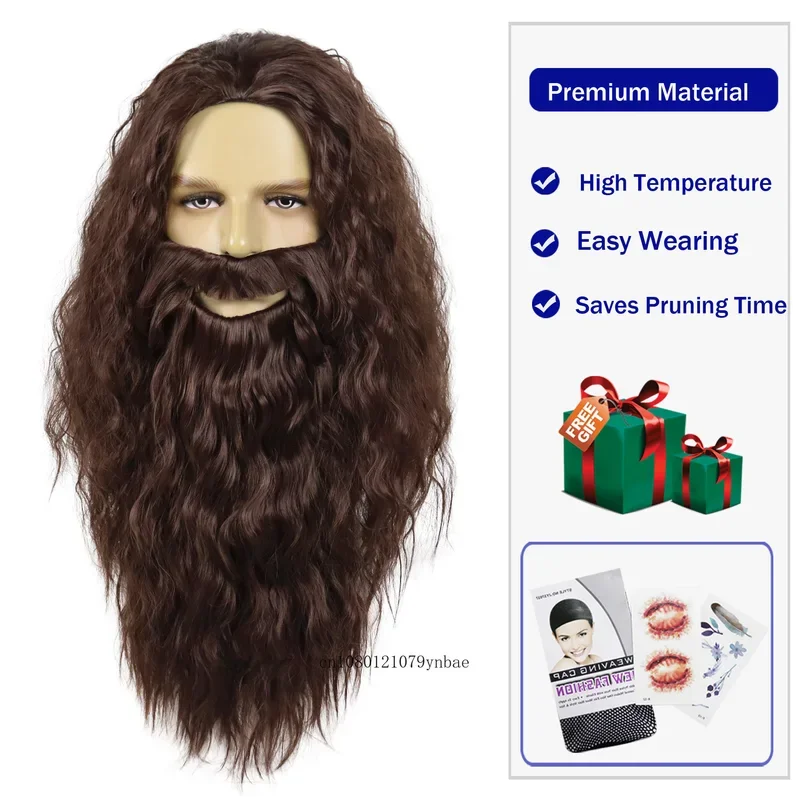 Synthetische Lange Tovenaar Haar En Baard Voor Dumbledore Cosplay Pruik Voor Volwassenen Mannen Bruine Pruiken Gandalf Kostuum Accessoire Halloween