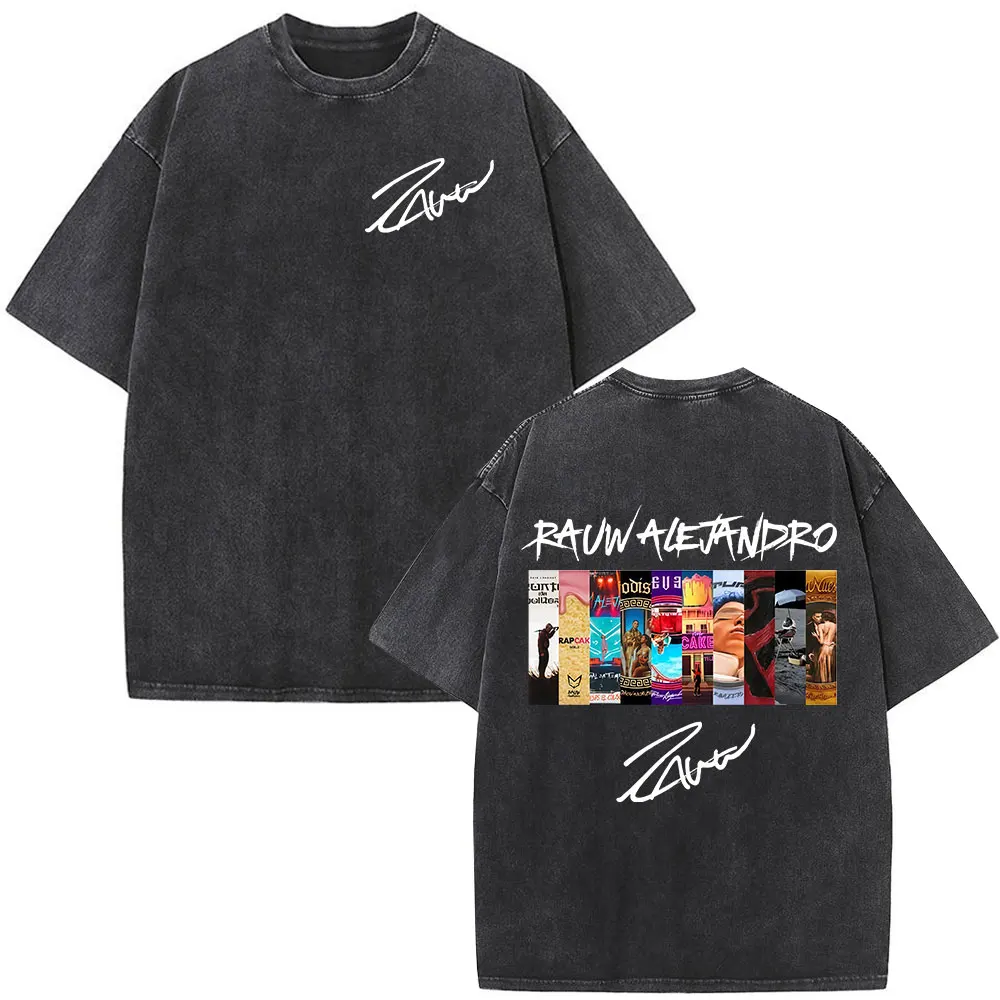 خمر غسلها Rauw Alejandro الوجه الجرافيك تي شيرت الرجال الملابس خمر الهيب هوب تي شيرت القطن المتضخم الشارع الشهير الصيف #3