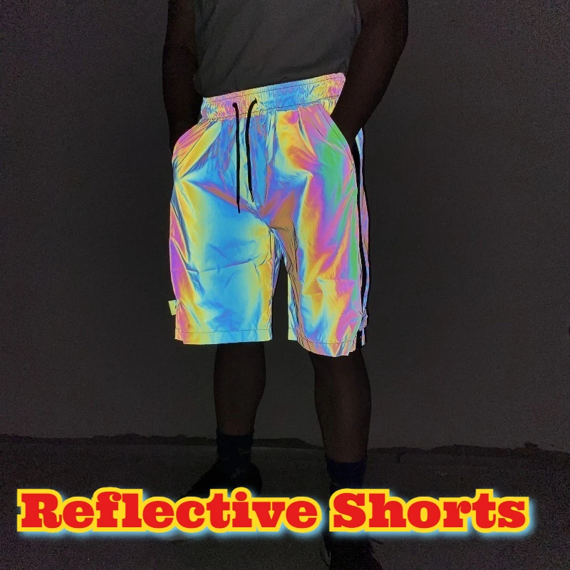 ‌ Pantalones cortos de carga tácticos para hombre, ropa de calle con bolsillos reflectantes con cremallera, estilo Hip Hop, holgado hasta la rodilla, ropa informal para deportes al aire libre, verano
