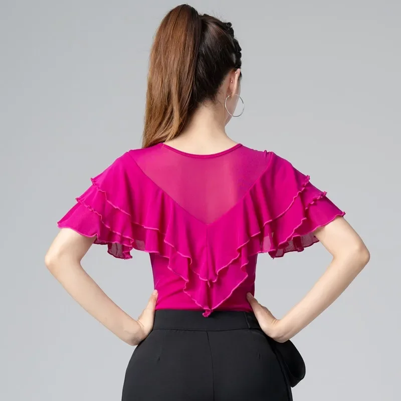 Summer New Flounce Advanced Latin Latin Dance Shirt Women Flared Sleeve Dance Tops Modern Dance Competition Performance Costumes