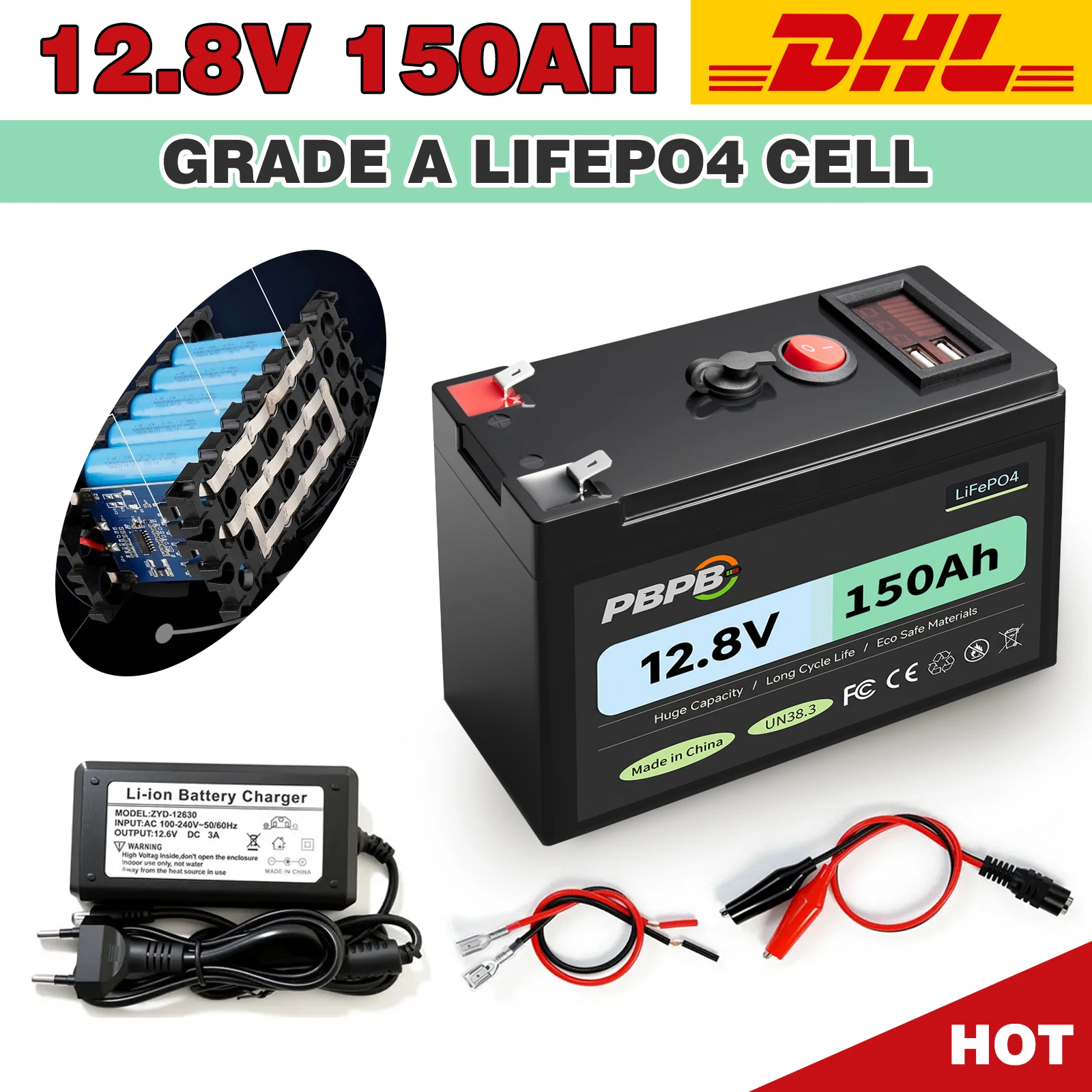 12V 150Ah LiFePO4 Battery Energy 100A BMS A+ Cells With 2-Year Warranty,UL1973,For RV, Van, Trolling Motor,Camp