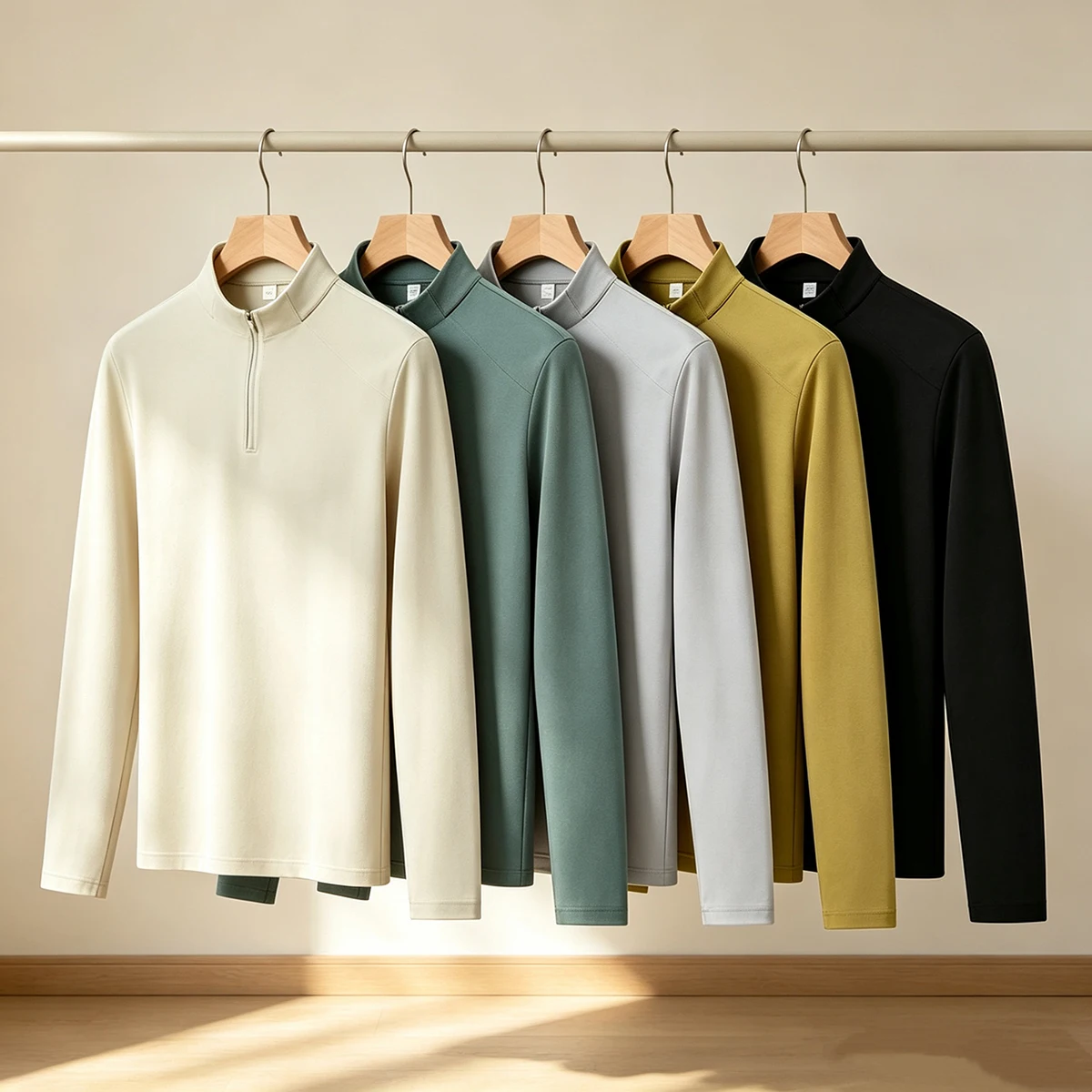 Men's Outdoor Sports Long Sleeve Base Shirt Breathable Efficient Sweat Absorption Standard Fit Stand Collar Autumn T-Shirt
