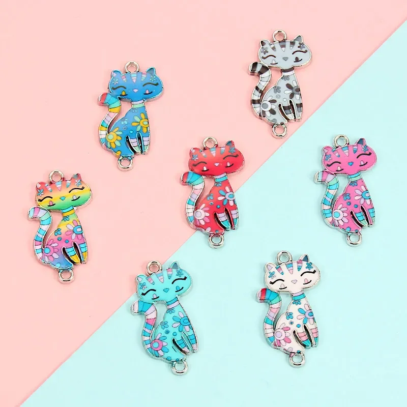 20pcs Cat Enamel Alloy Bracelets Connectors Animal Charms Fashion DIY Necklace Women Jewelry Accessories Finding 3*1.6cm