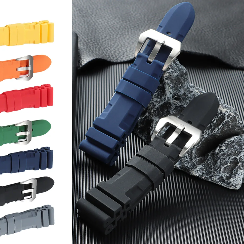 

New Design Silicone Watch Strap 22mm 24mm 26mm for Panerai SUBMERSIBLE PAM441 359 Pa111 Rubber Watch Band Sports Wristwatch