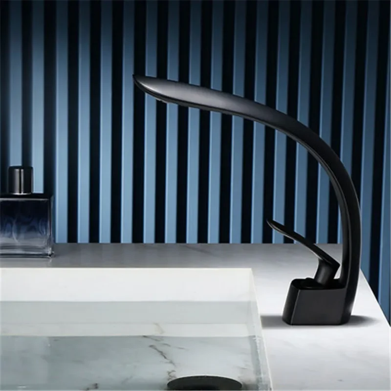 Basin Faucet Grey/Black Bathroom Mixer Tap Brushed Gold  Wash basin Faucet Single Handle Hot and Cold Waterfall Faucet
