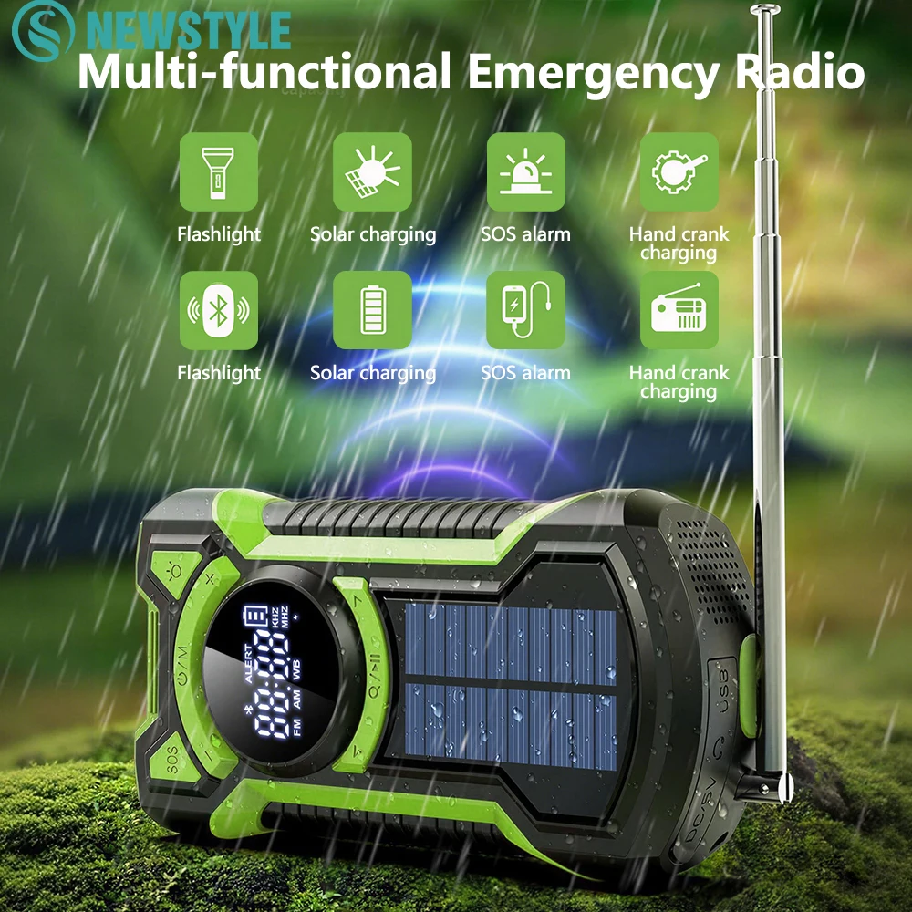 

Solar Emergency Flash Light With Radio Hand Crank Portable Weather Radios With 5000mAh Rechargeable For Outdoor Hiking