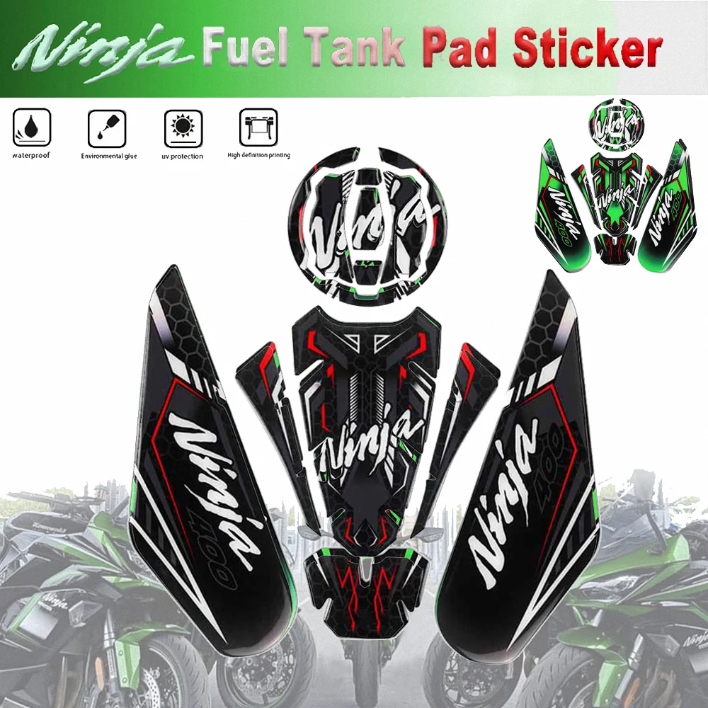 For Kawasaki Ninja 400 Tank Pad Covers Stickers Motorcycle Accessories Fairing kit Grip Protector Decals Ninja400 2022 2023 2024