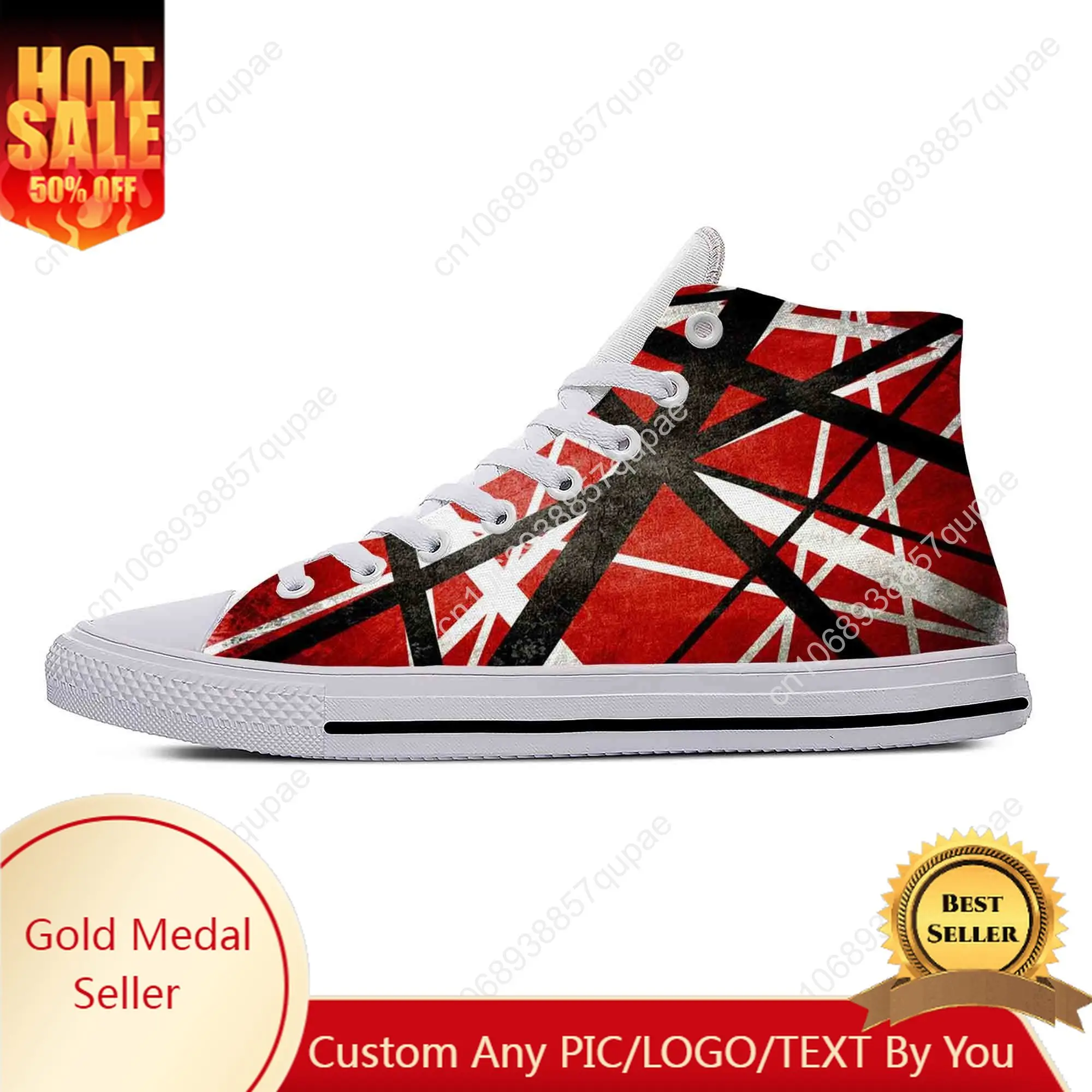 Hot EVH 5150 Stripes Guitar Metal Rock Music Band Casual Cloth Shoes High Top Lightweight Breathable 3D Print Men Women Sneakers