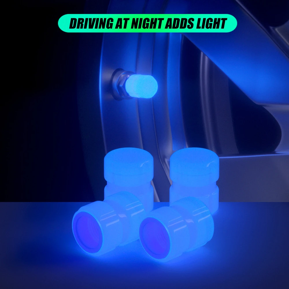 

4PCS Luminous Car Tire Valve Cap Fluorescent Night Glowing Decor Motorcycle Bike Wheel Nozzle Dustproof Tyre Valve Stem Caps