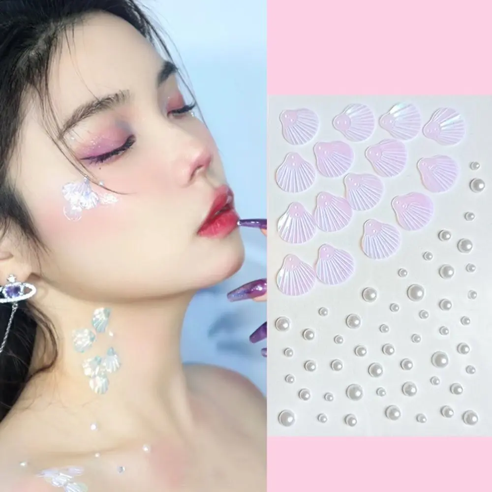 Fashion 3D Face Jewelry Stickers Colorful Mixed Rhinestone Stickers DIY Pearls Disposable Tattoo Stickers Party