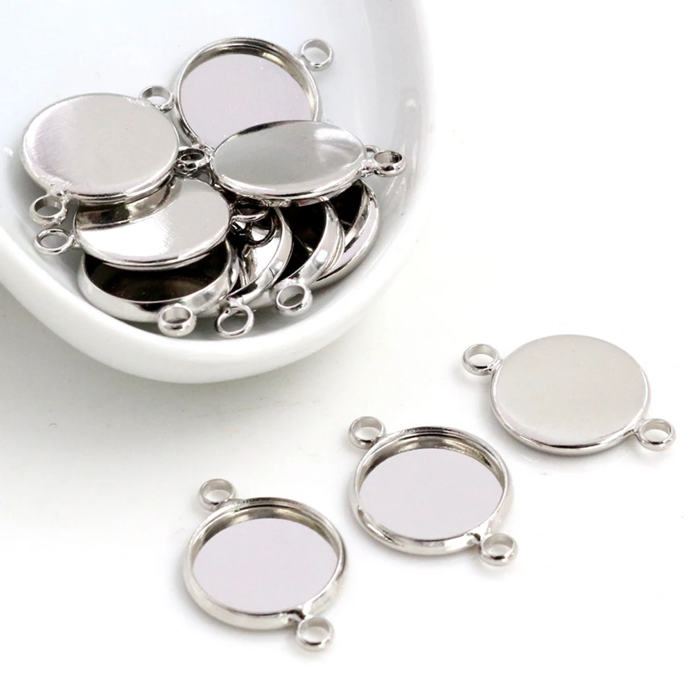 Iron Metals 20pcs/lot 10mm 12mm Inner Size 7 Colors two Loops Style Cabochon Base Cameo Setting Charms Pendant