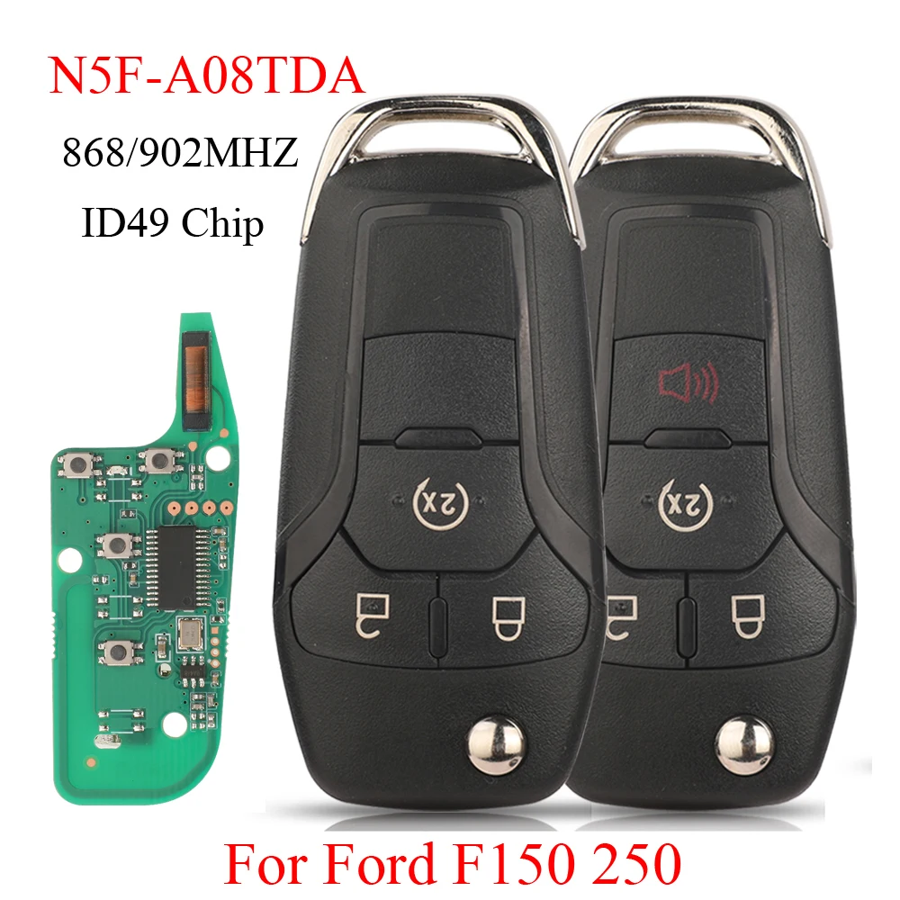 jingyuqin 3/4BTN Remote Key 868/902MHZ FSK PCF7945P/HITAG PRO 49 Chip N5F-A08TDA Keyless Entry FOB For Ford F150 250 2015-2020