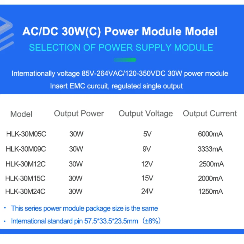 Hi-Link ACDC HLK-30M12C HLK-30M24C Izolowany moduł zasilacza regulowanego 220 V do 12 V 2,5 A 30 W z wbudowanym obwodem EMC