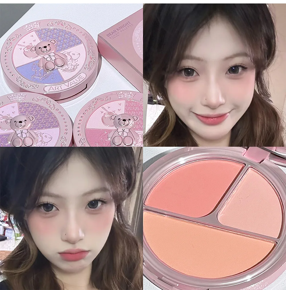 3-in-1 Makeup Palette, Matte Natural Cheek Texture Blush Waterproof Facial Highlighter Contouring Makeup nude Palette students