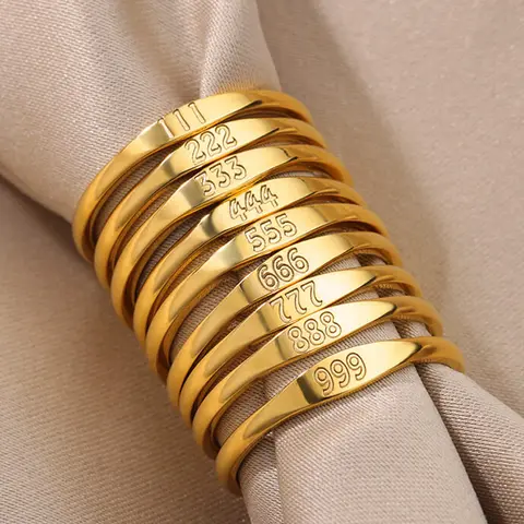 111 222 333 444 555 666 777 999 Angel Number Rings For Women Stainless Steel Ring Vintage Aesthetic Retro Jewelry anillos 2025