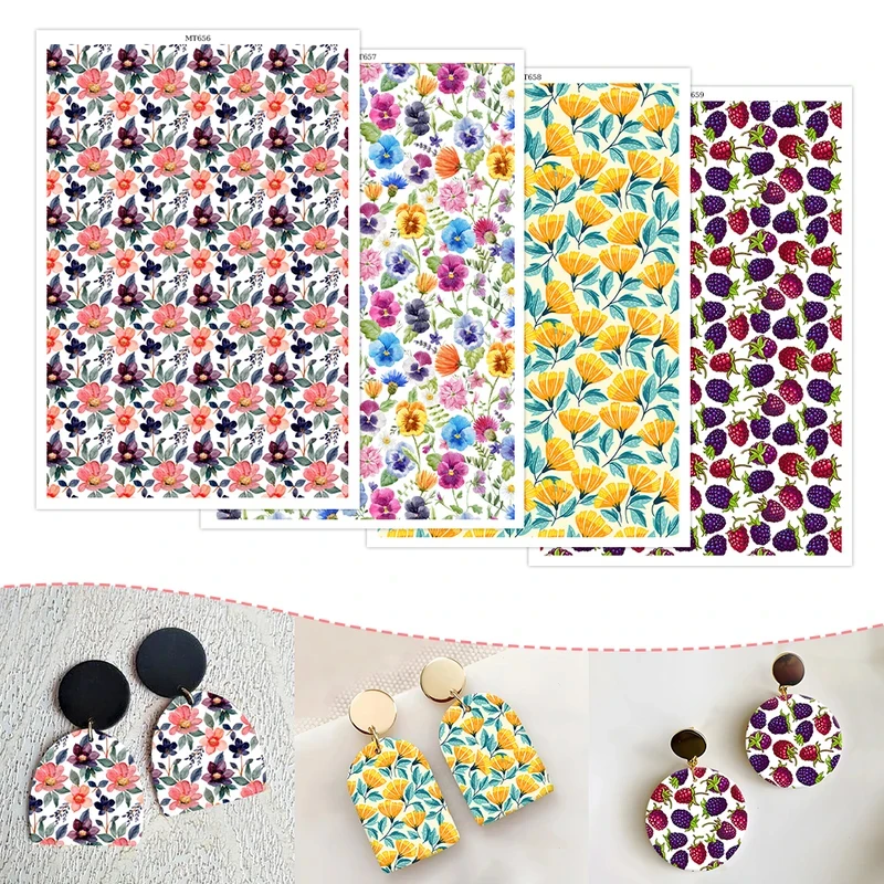 Polymer Clay Transfer Paper Floral Strawberry Doodle Disposable Stickers Printing Paper DIY Earring Jewelry Making Crafts