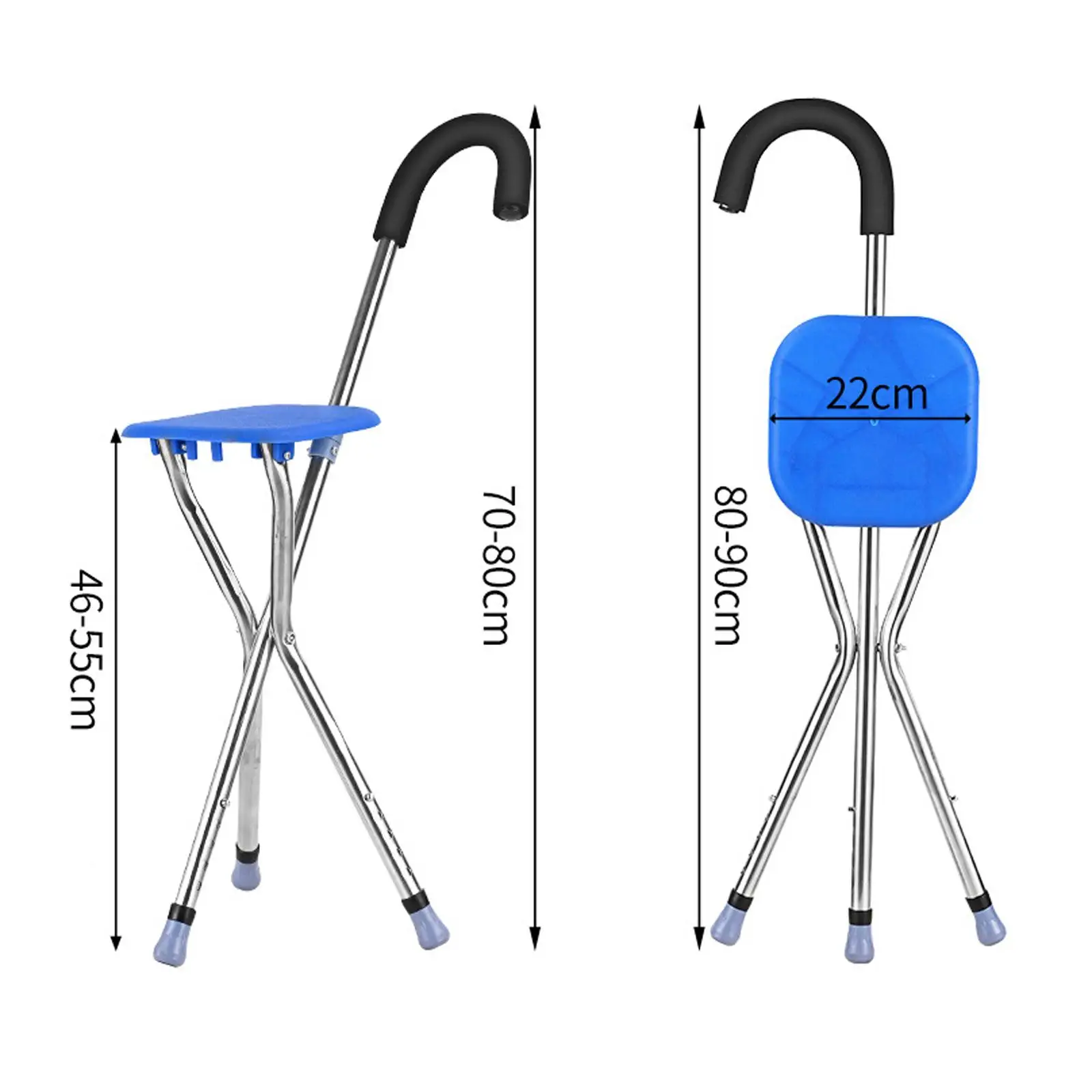 Folding Cane Seat 3 Legs Lightweight 5 Gears Adjustable Supports up to 10kg Travel Cane for Camping Women Elderly Grandpa Family