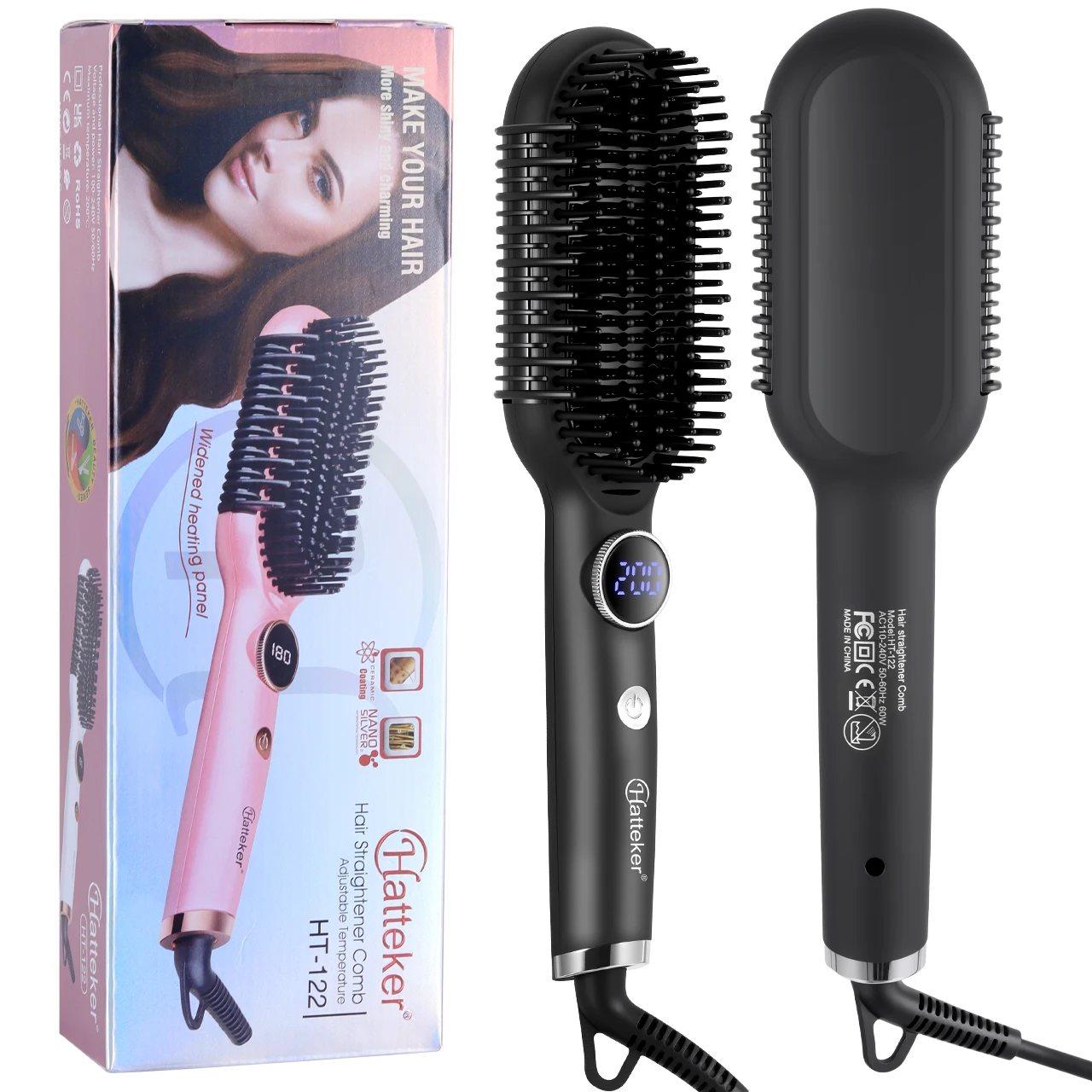 Hatteker Damen-Haarstylingkamm mit mehrstufiger Temperaturregelung für voluminöses, glattes und lockiges Haar