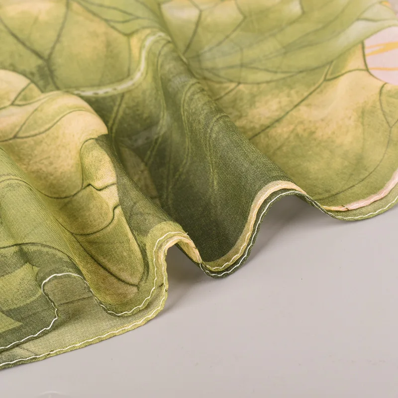 Spring and Summer Hot Selling Silk Scarves with Lotus Pattern 50*160 Printed Silk Scarves and Long Scarves Wholesale