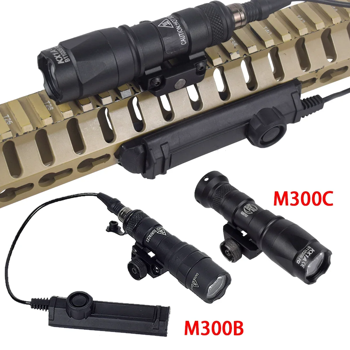 Airsoft Surefire M300C LED Flashlight M300 Series Scout Torch Fit 20MM Rail MLOK Mount KEYMOD Base Hunting M300B Weapon Light