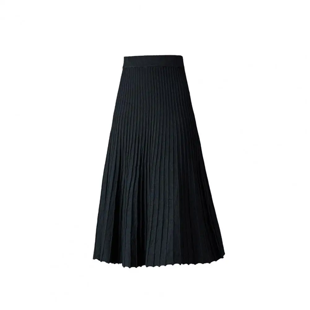 Elastic High Waist Skirt Elegant Women's Pleated Skirt with High Waist A-line Design Solid Color Midi Skirt for Commuting