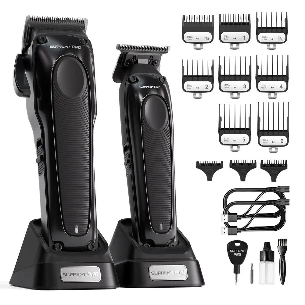 

Professional Hair Trimmer Set with Detachable Blades and Power Compensator for Men - Cordless with Charging Base - Premium Kit