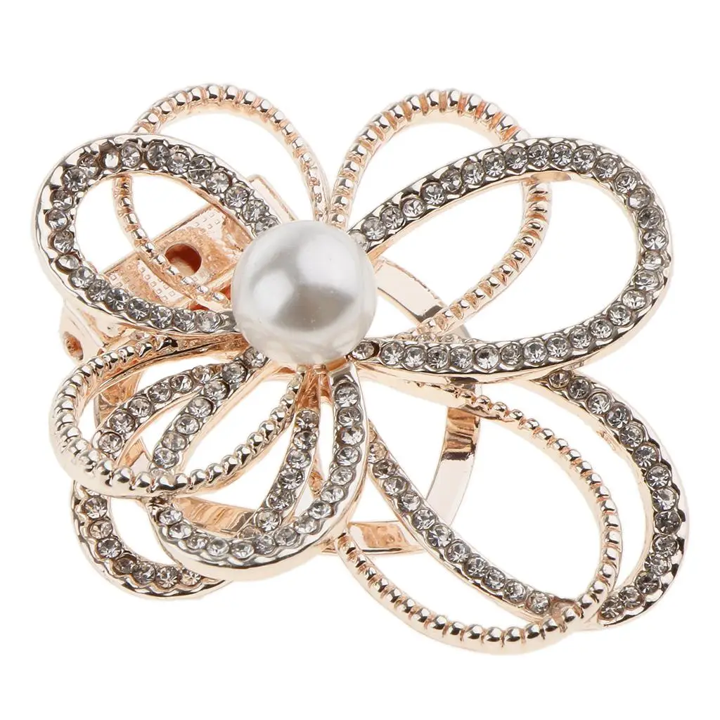 4-6pack Crystal Flower with Imitation Pearl Scarf Ring Buckle Brooch 2 in 1