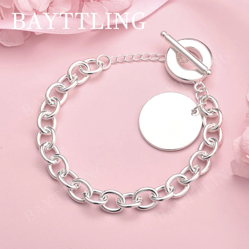 

925 Sterling Silver 8-inch Delicate Round Bracelet for Women, Wedding Party Jewelry Accessories, Fashion Gift