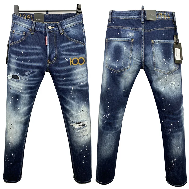 

Tapered Jeans Quadratic Embroidered Small Letter Ripped Men's Denim Trousers D Quadratic Fashion Trend Jeans Dsq9872