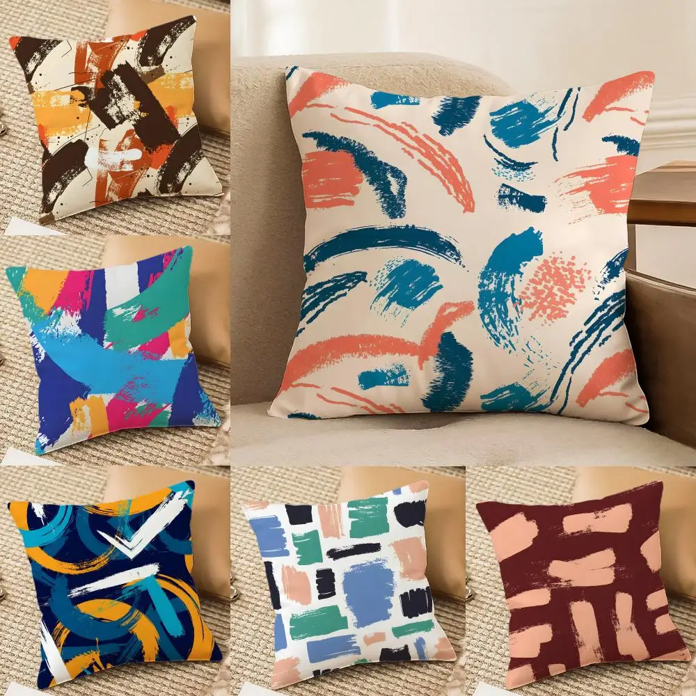 Modern Graffiti Stroke Prints Cushion Cover Plush Fabric Soft Double-Sided Printed Sofa Home Decor Fine Winter Gift Pillow Case