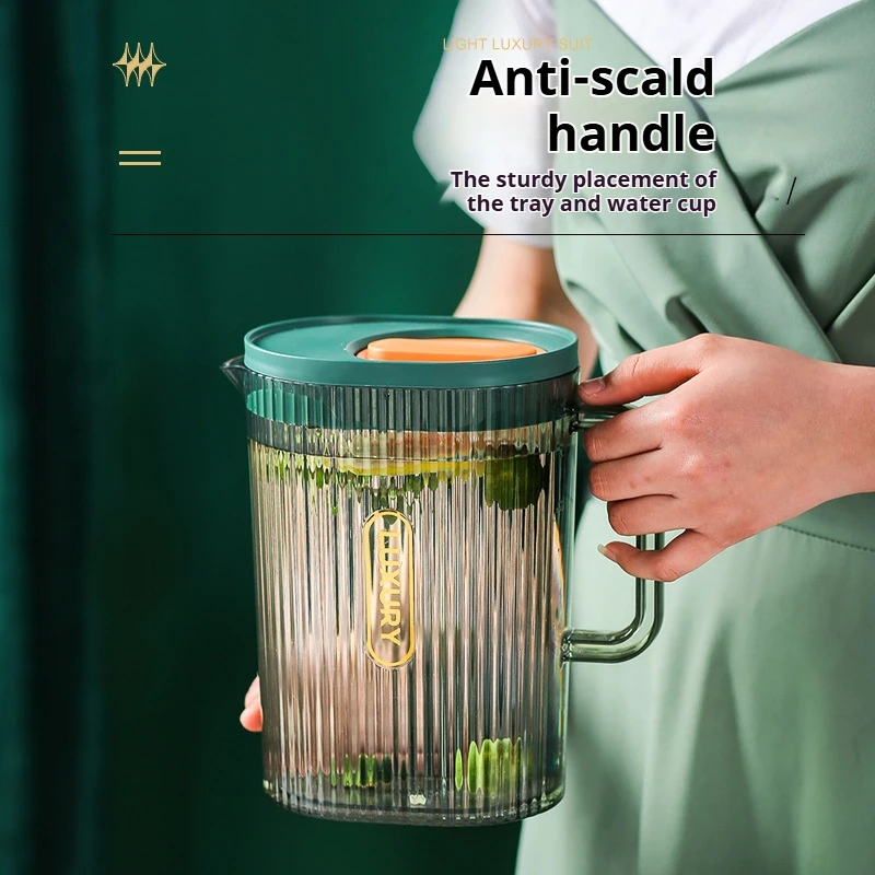 2000ml Lemonade Water Jug Transparent Heat-Resistant Cold Water Kettle with Handle and Lid Large Capacity Office Household Jug