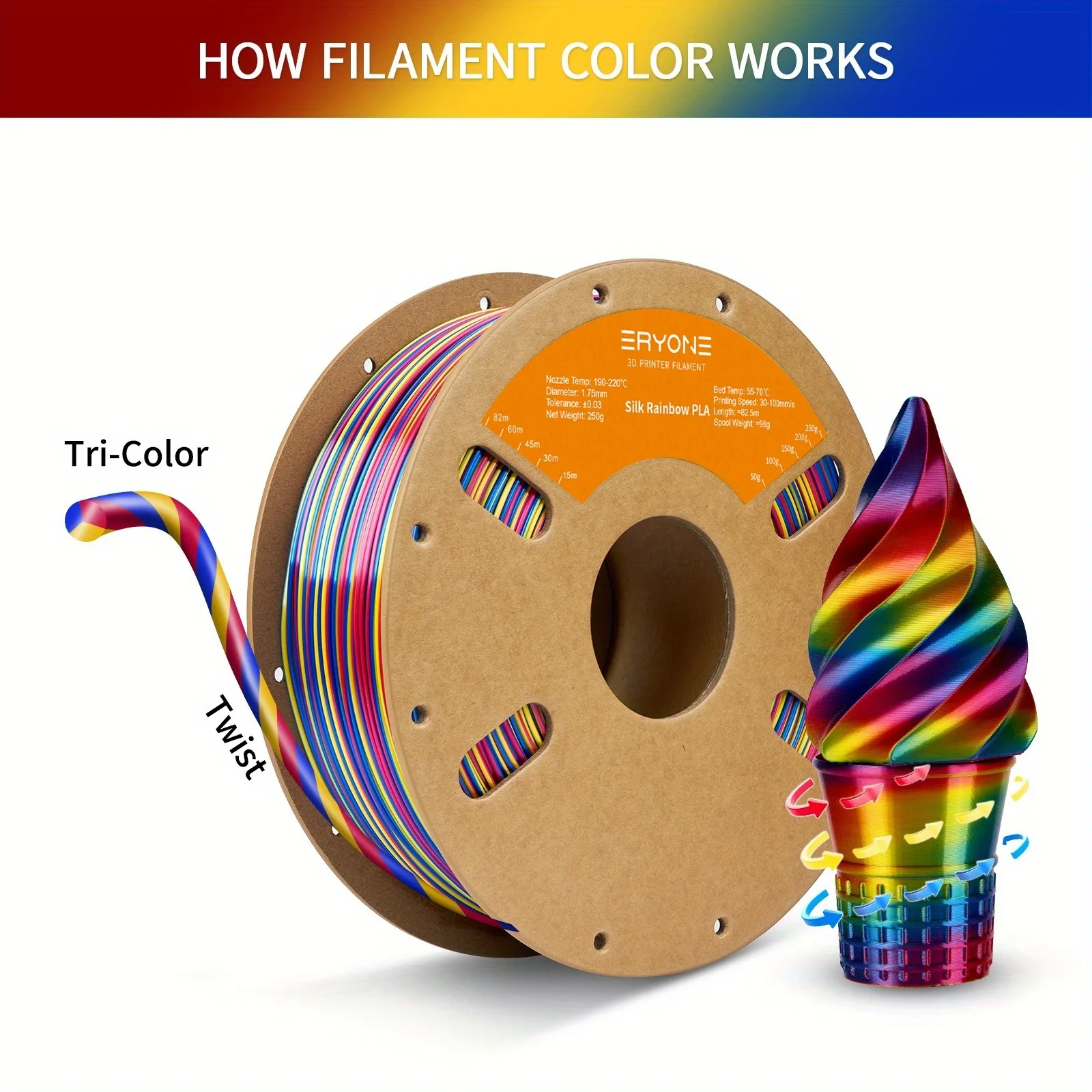 1000g PLA rainbow of colors 3d printing supplies Filament for 3D Printer, 1.75mm +/ -0.03mm 2