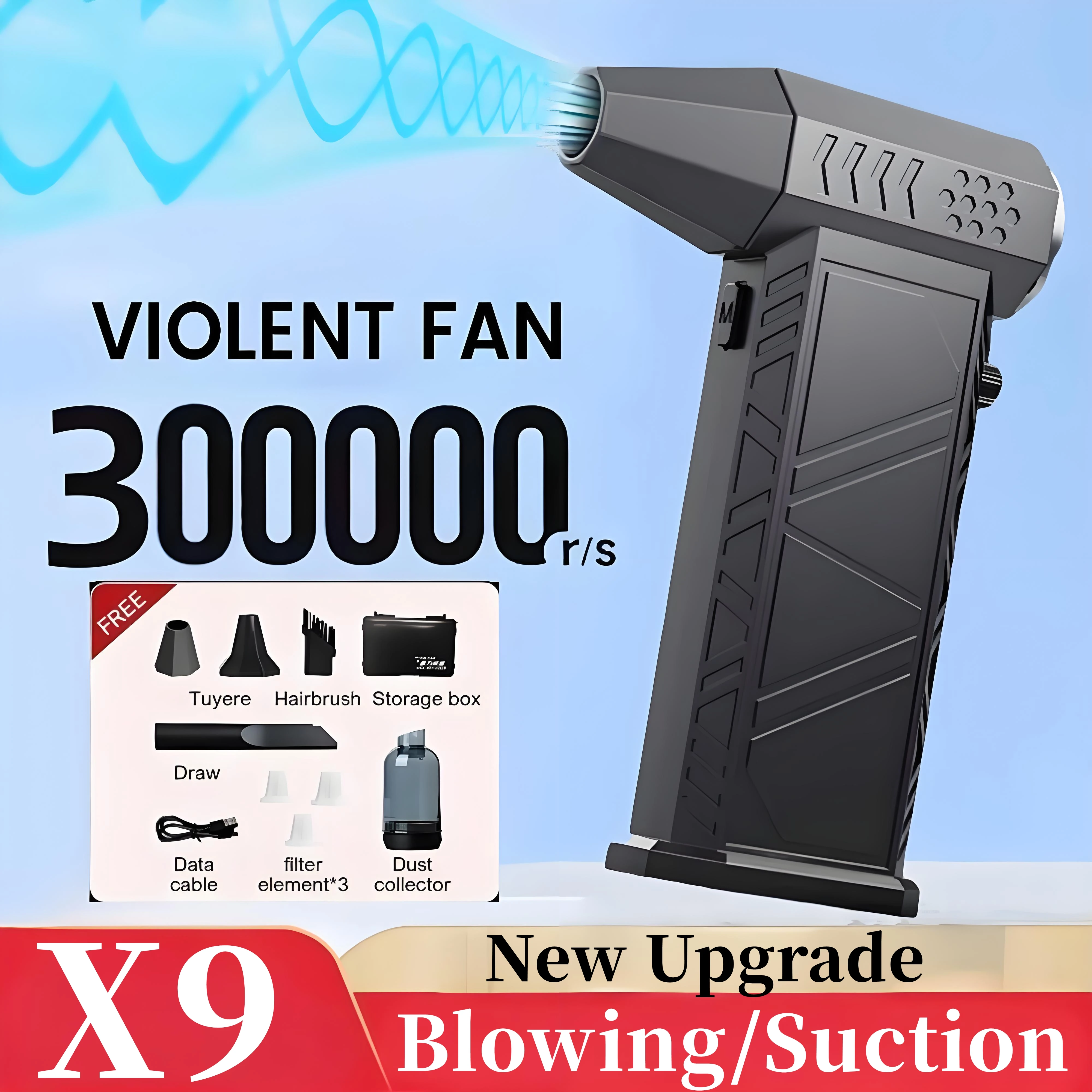 300000 دورة في الدقيقة توربو منفاخ نفاث فراغ مع 3 مرشحات تهب/شفط منفاخ الهواء المحمول تنظيف الكمبيوتر/لوحة المفاتيح إزالة الغبار مروحة تربو