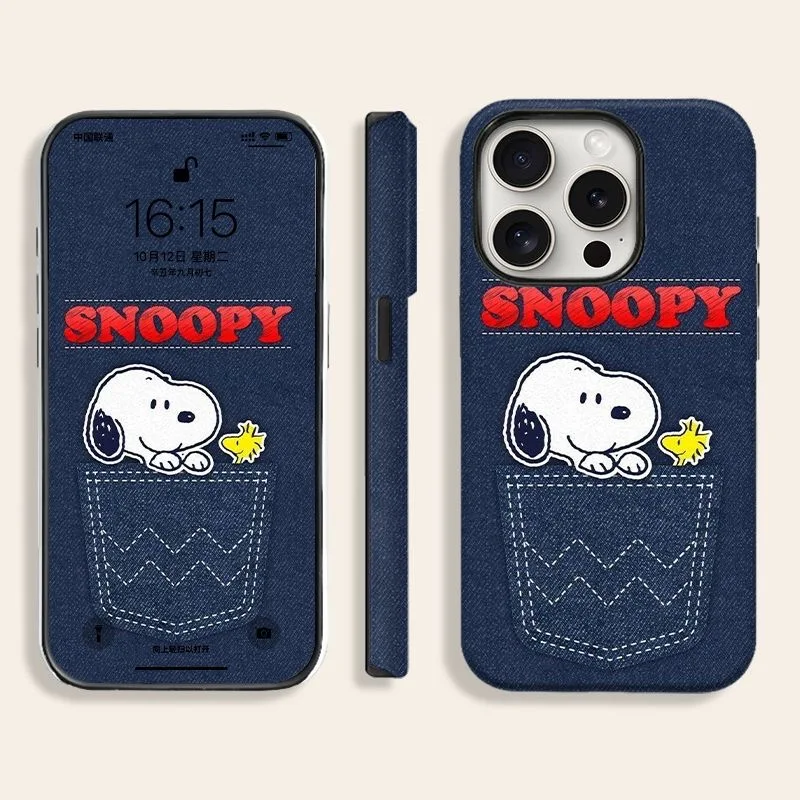 

Cute cowboy style pocket Snoopy peanut Magsafe Wireless Charge Case For iPhone 12 13 14 15 16 17 Pro Max Plus Magnetic Cover﻿﻿