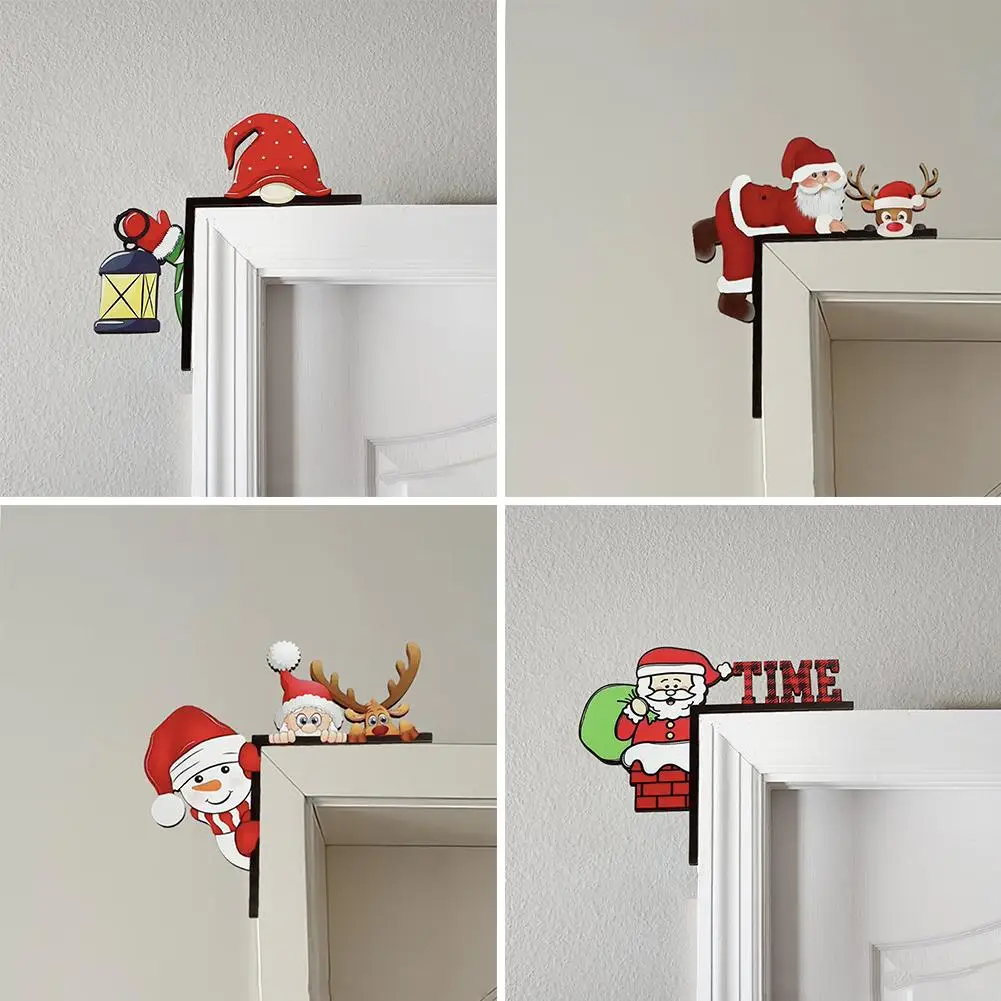 2024 Cartoon Christmas Door Frame Decoration Santa Elk Ornament Xmas Door Claus Home Wooden Decor Christmas Corner Angel Me A2n2