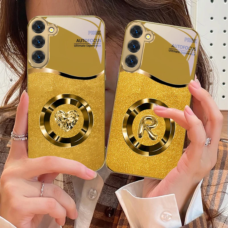 

Brilliant golden ring For Samsung Galaxy S20 FE S21 S22 S23 Plus S24 Ultra 25Ultra S21+ S9+ S22Plus Golden glass phone case