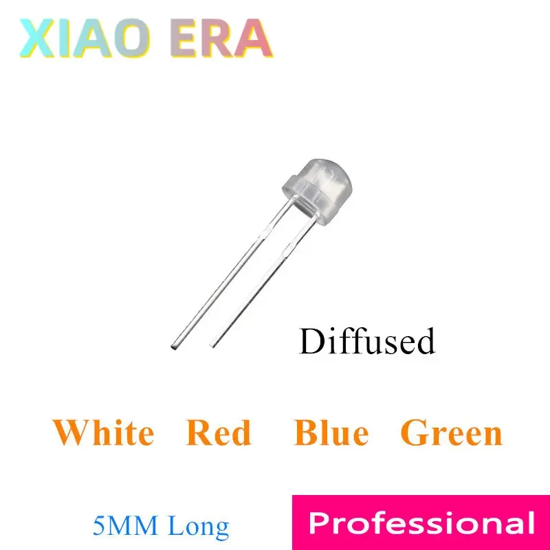 1000PCS 5mm Straw hat led Diffused White Red Blue Green 4.8mm F5 Long pins Chinese Diffused leds Foggy leds