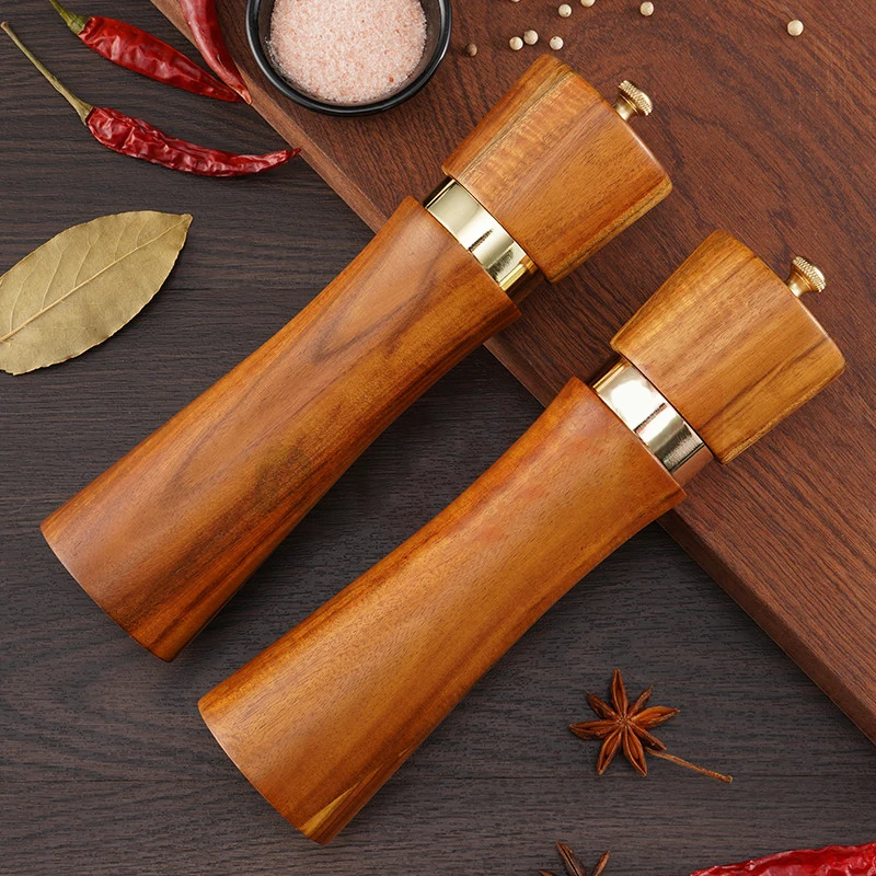 6/8/10 Zoll Salz- und Pfeffermühle, Gewürzmühle aus massivem Holz mit stark verstellbarer Keramikmühle, Küchen- und Kochutensilien