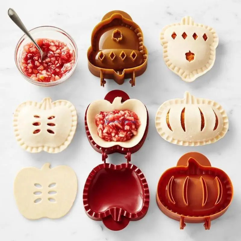

H37D Set of 3 Hallowee Pumpking-Pie Decoration Wraper Dough Stamp Cutter Durable Use Mini Pie Cutter Dough Press Mold Tool
