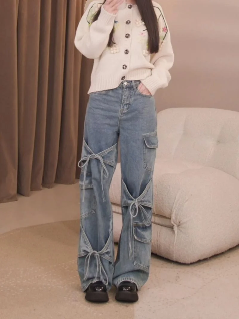 

Женские брюки в американском стиле с завязками на талии, рабочая одежда, новинка ранней весны, модные брюки в пол для девушек