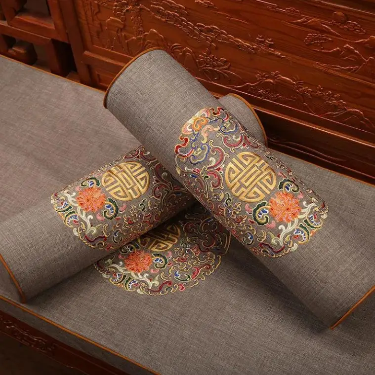 50/55/60cm Chinese ancient embroidered cylindrical cushion for mahogany sofa armrest waist pillow