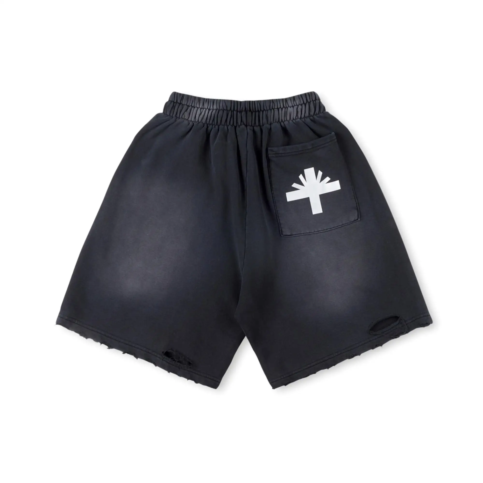 Vertabrae verty shorts European and American trend devil print black ripped sports shorts