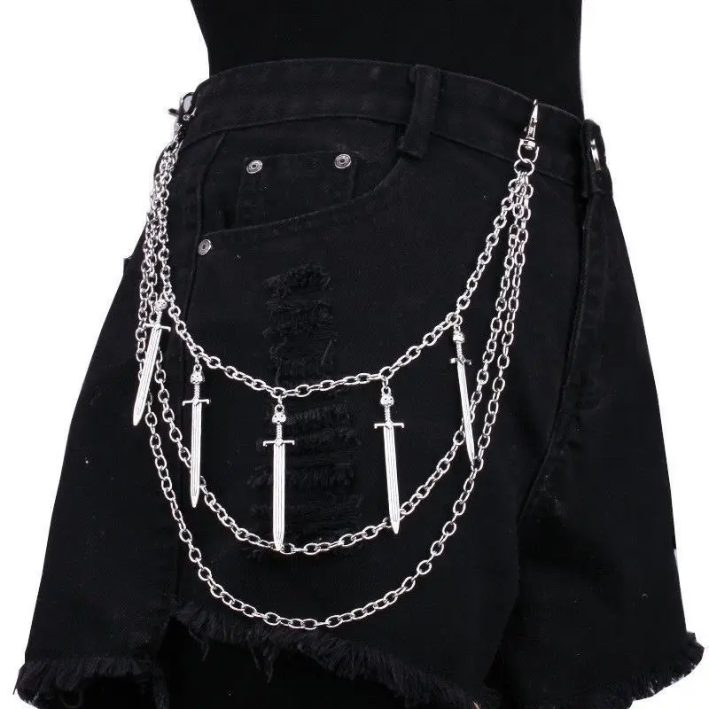 Pant Chain Gothic Sword Waist Chain Pant Chain Multi Layer Metal Chain Sword Pendant Body Chain For Jeans Punk Y2K Hip Hop Stree