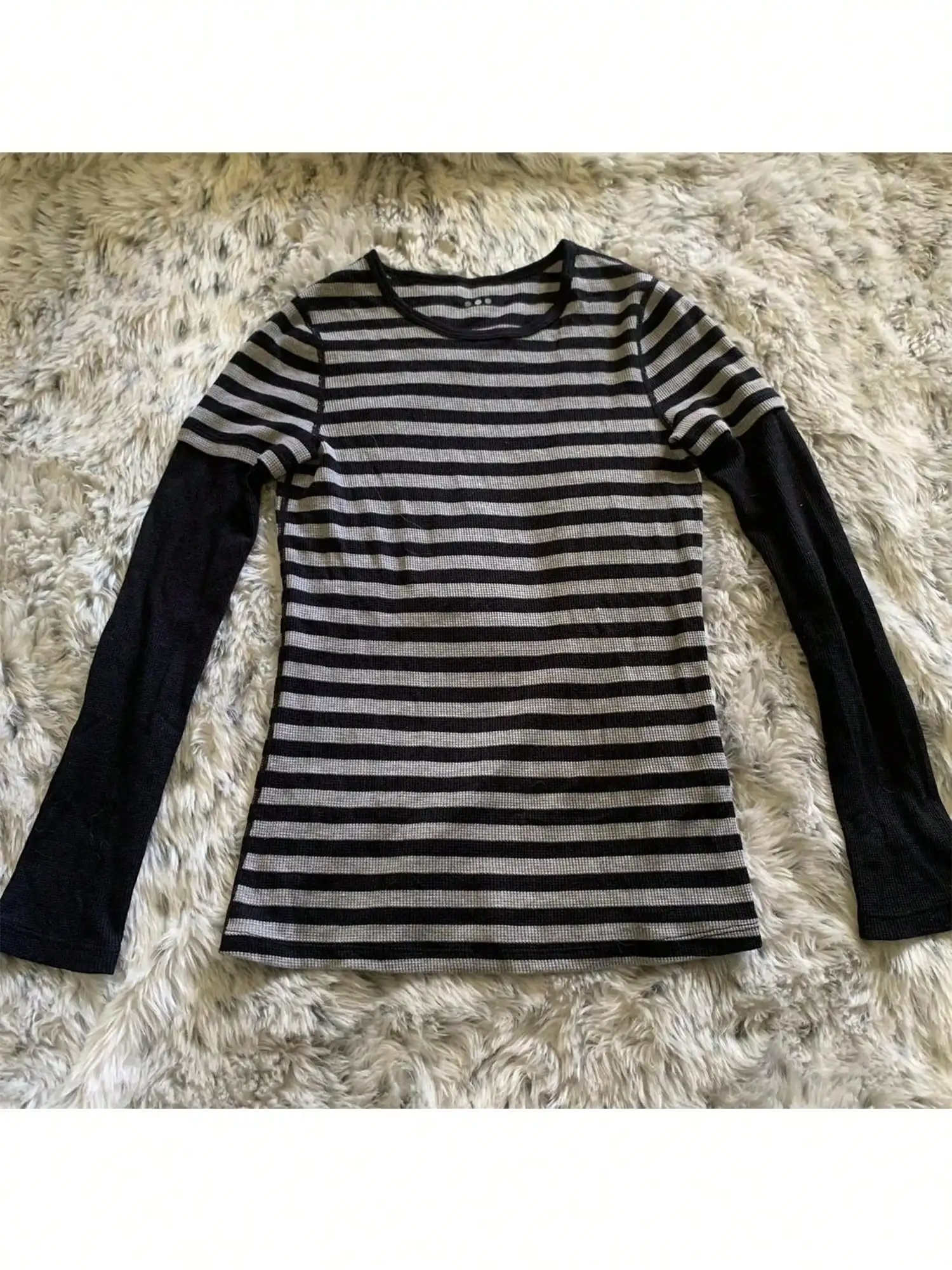 Y2K grunge gestreepte top met lange mouwen, nep-tweedelig, slim fit, gothic esthetische top