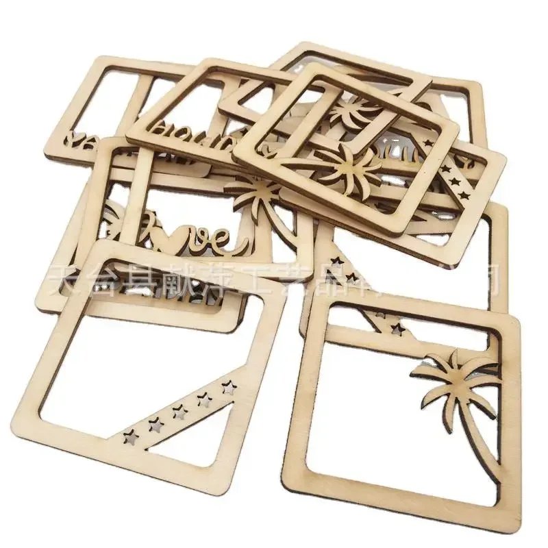 

10 Pack Mini Wooden Picture Frames Unfinished Wood Photo Frame Charms Cutouts with Jute Rope for DIY Crafts Hanging Decoration