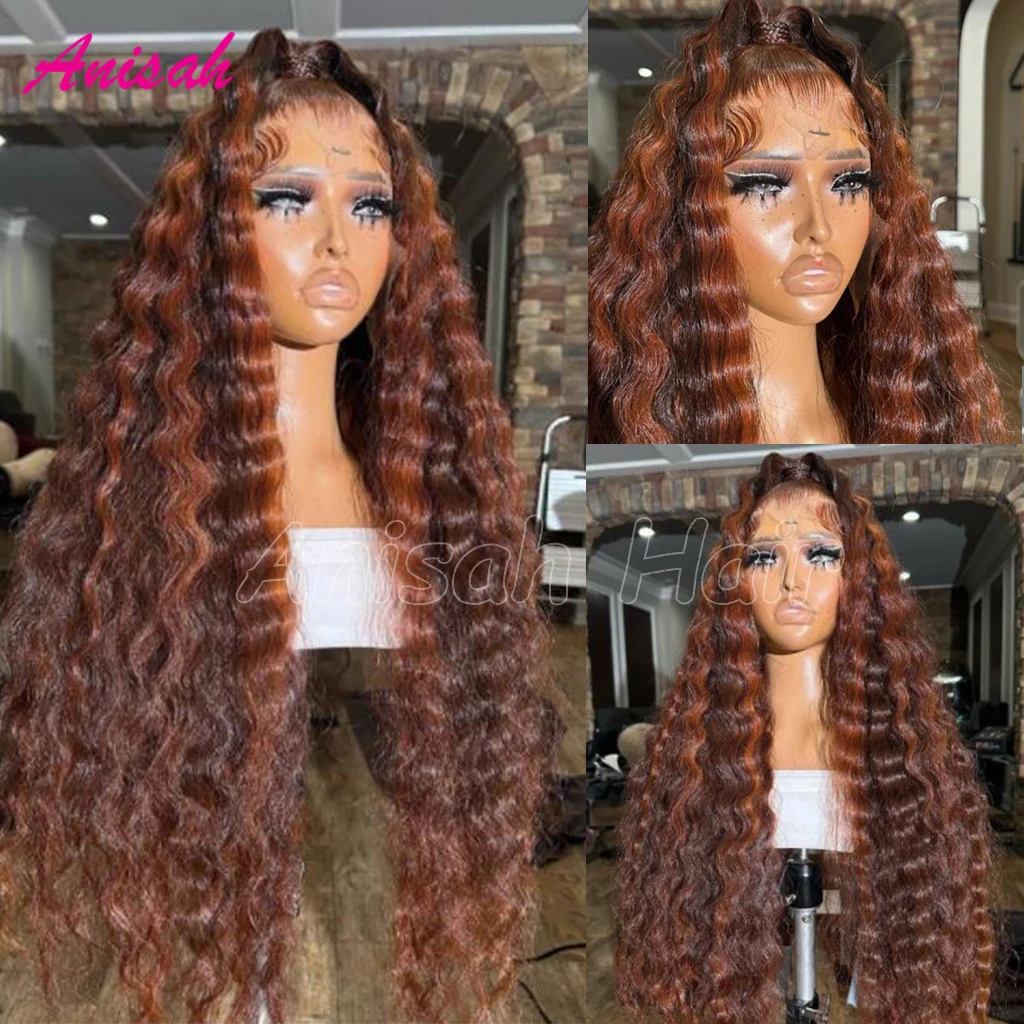 

Deep Wave 13x4 Lace Front Human Hair Wigs PrePlucked Brazilian Highlight Brown Lace Fronrtal Glueless Wig For Women