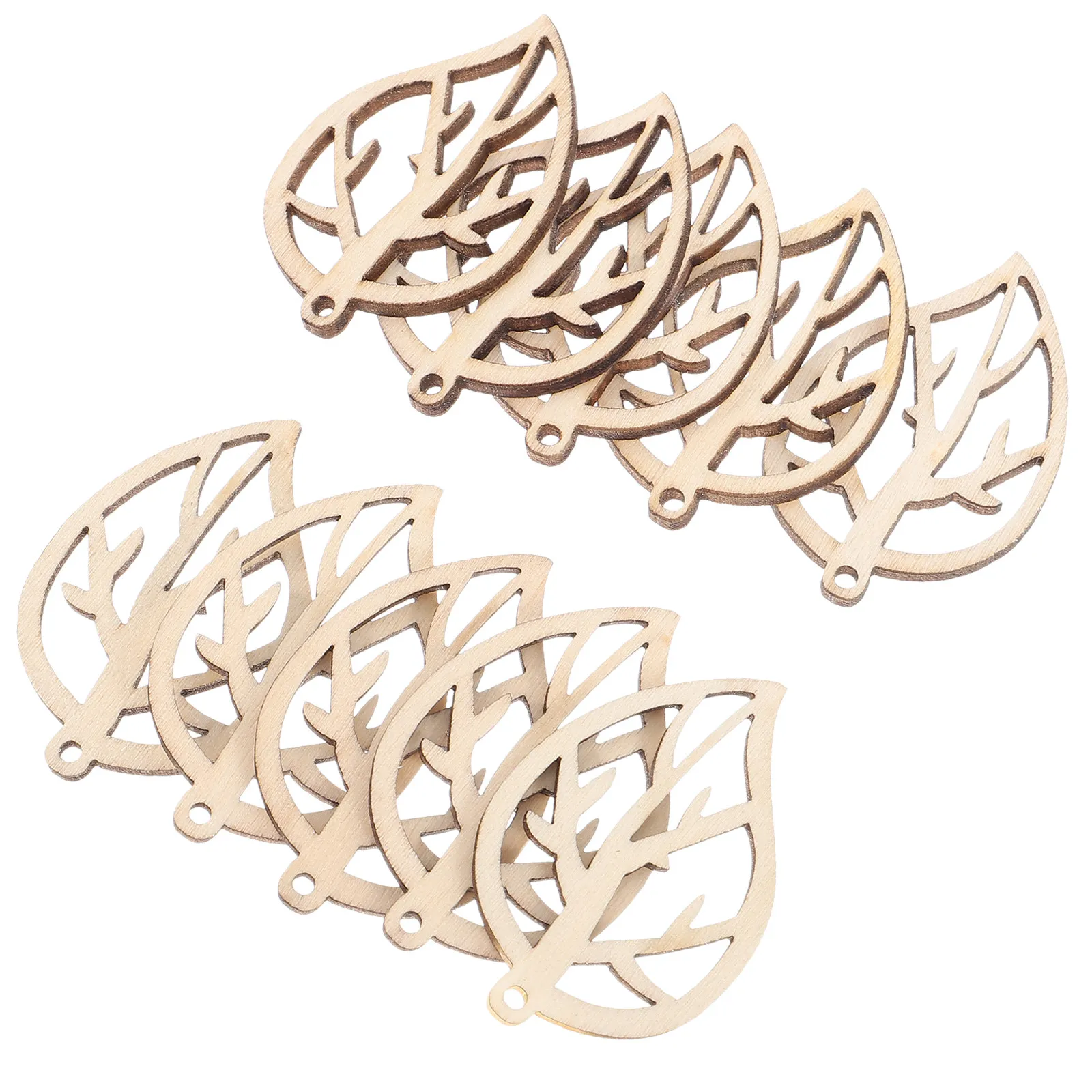 10Pcs Premium Unpainted Wood Leaf Cutouts Flat Stain-Free Craft Slices Ideal for Kids Adults DIY Painting Coloring Carving Gift