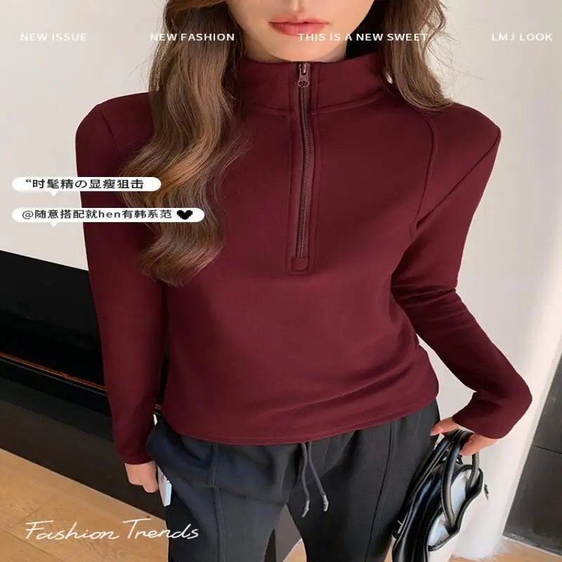 Set pigiama sexy H355 Camicia con fondo a collo alto e mezza cerniera Felpa con cappuccio calda autunno e inverno da donna con abito versatile in velluto