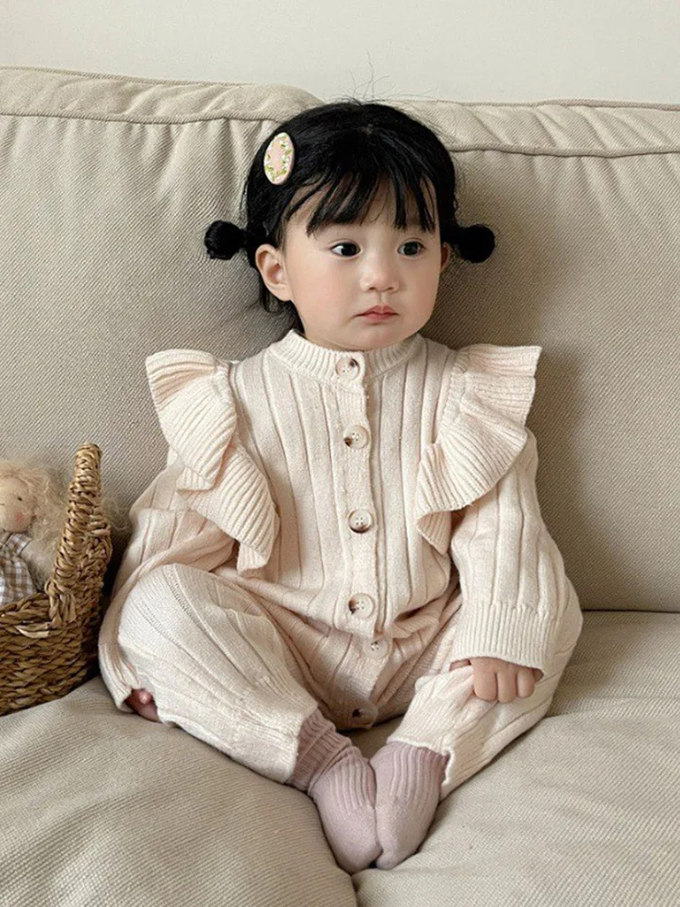 Spring And Autumn Infant Baby Girls Knitted Romper Long-sleeved Sweater Cute Kids Soft Korean Fashion Baby Clothing